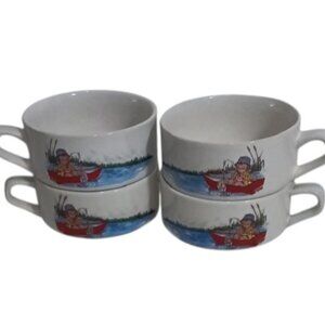 Vintage 80's Nostalgic Kitchen Campbell Soup Kids Soup Bowls w/ Handles Set of 4